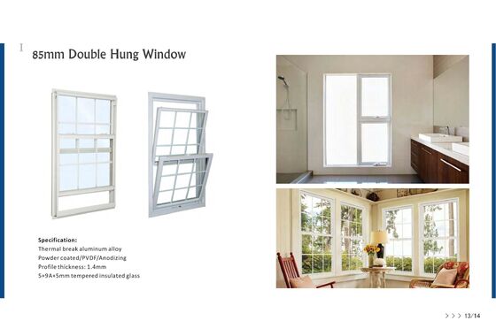 Easy Installation 85mm Double Glazed Double Hung Aluminium Windows UV Protection