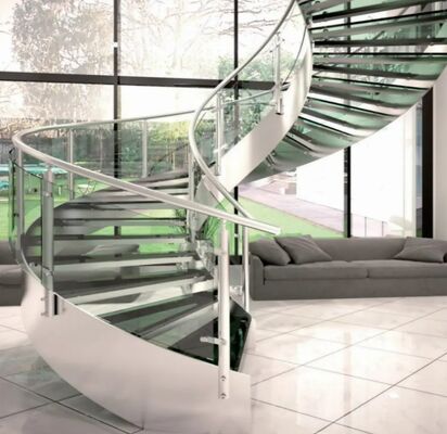 Mirror Polished Modern Glass Steel Staircase Railing For Commercial Buildings OEM