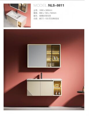 Modern Double Bowl Bathroom Sink with LED Mirror - Stainless Steel Bracket