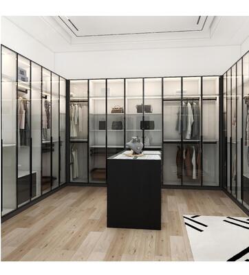 Customizable Wood Stainless Steel Wardrobe 60x200cm Modern Vintage