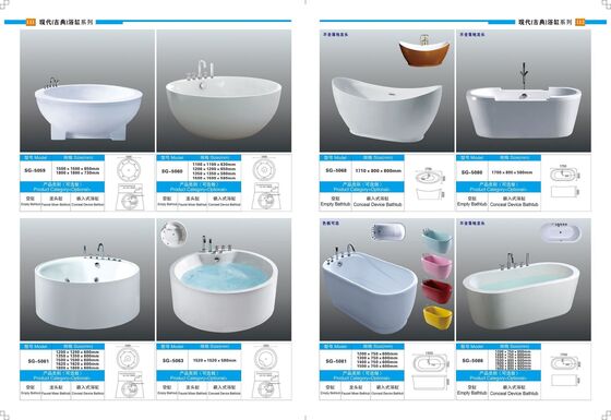 Vintage Bathroom Sanitary Wares Freestanding Acrylic Bathtub With Soaking Function And Center Drain Location