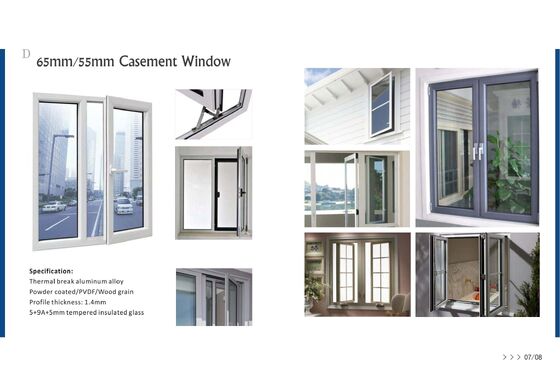 UV Protected 65mm/55mm Casement Aluminum Window With Screw Fixing