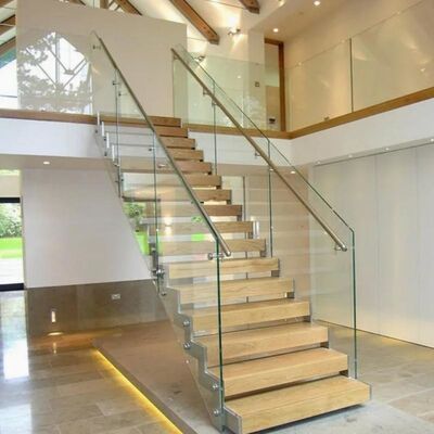 Modern Clear and Silver Glass and Brushed Steel Handrail