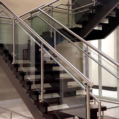 Modern Clear Silver Glass and Stainless Steel Handrail