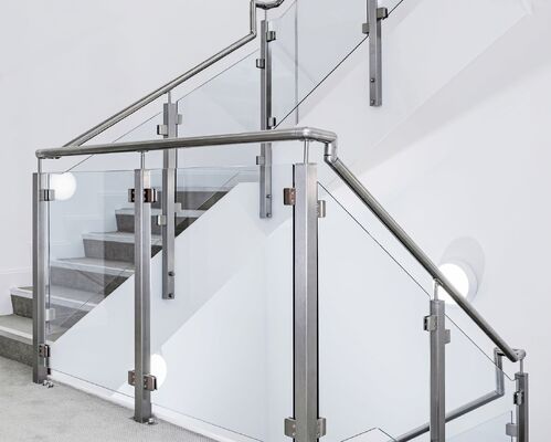 High Durability Metal And Glass Banister SS Railing With Glass Mirror Polished