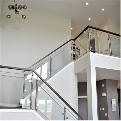 Clear Silver Polished Stainless Steel Glass Handrail Corrosion Proof Metal And Glass Banister