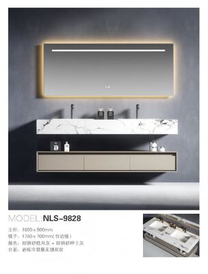 Modern Double Bowl Bathroom Sink with LED Mirror - Stainless Steel Bracket