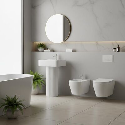 Peralatan Sanitasi Keramik dengan Deodorisasi Otomatis Braket Baja Tahan Karat 304 dan Finishing Mengkilap untuk Kamar Mandi Modern